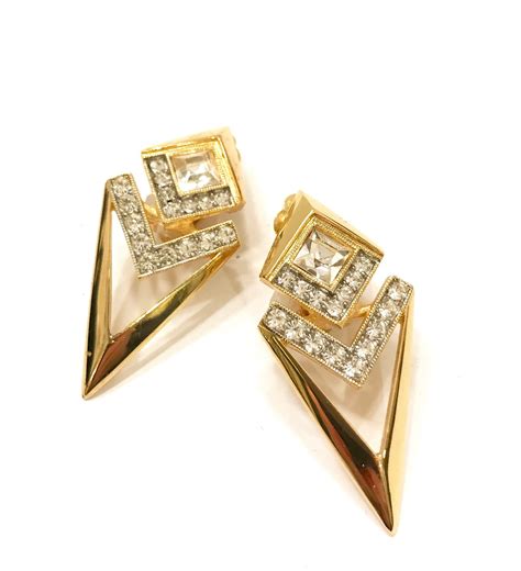 givenchy gold crystal earrings|Givenchy clip on earrings vintage.